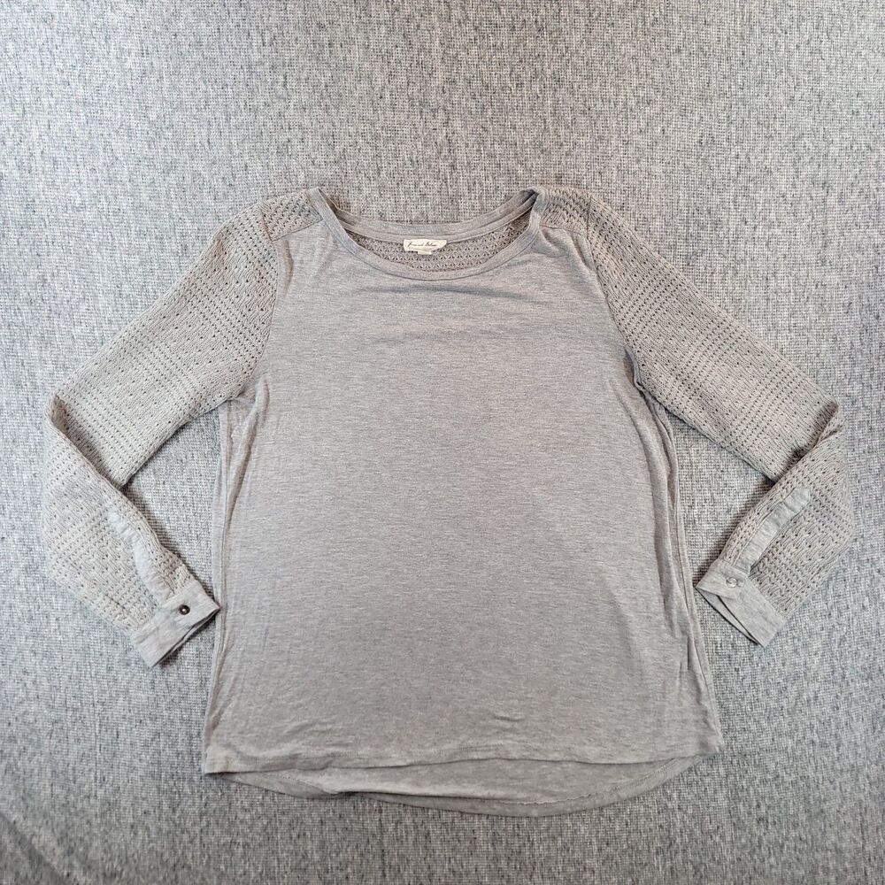 Jane and Delancey Womens Medium Gray Crochet Lace Sleeve Yoke Rayon Blouse Top M